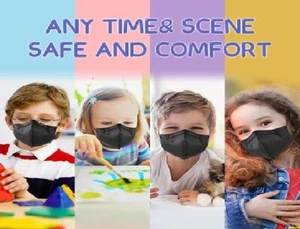 Kids Boy Girl School Disposable 1-200 Black KN95 Face Mask 5 Layer C.E Approval - Picture 1 of 9