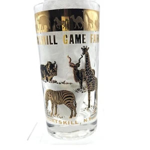 Vintage MCM Catskill Game Farm Glass Tumbler Black Gold Animal Motif & Wildlife - Picture 1 of 19