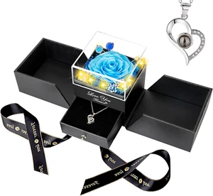 Preserved Blue Real Rose-Eternal Flowers Rose Gifts for Mom Grandma Wife Girlfri - Picture 1 of 8