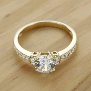 2,30Kt Brillant Rund Diamant Verlobungsring Gelbgold-Finish Silber Damen Ehering - Bild 1 von 7