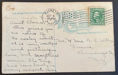 Everett, Massachusetts Post Card - mailed Sep 4, 1915 to Greene, NY - MA - Image 1 of 2