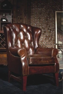 Chesterfield Vintage Echtleder Ohrensessel Ledersessel Braun Lounge Sessel 446 - Bild 1 von 1