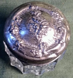 Antique Old Sterling Silver Glass Art Nouveau Vanity Dresser Pill Jar Floral - Picture 1 of 12