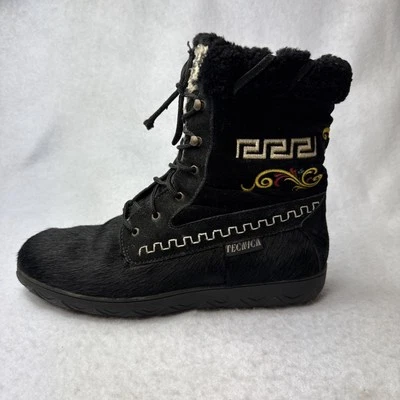 Tecnica Botín Mujer 8.5 Negro Bordado Piel de Oveja Apres Esquí Con Cordones Italia Foto 1 de 4