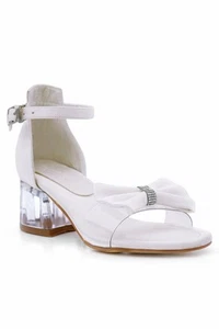 Sandalias Sirri Niñas Blanco Lazo Tacón Bloque Transparente Zapatos Boda Fiesta Calzado - Imagen 1 de 6