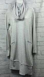 RJR John Rocha Jumper Jersey Dress Sz 12 Light Grey Stretchy Chiffon Drape Neck - Picture 1 of 12