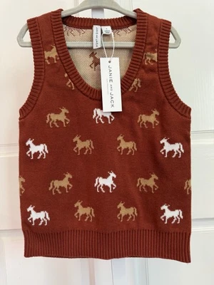 Janie And Jack Horse Sweater Vest Boys Sz 5 Brown - Image 1 of 4
