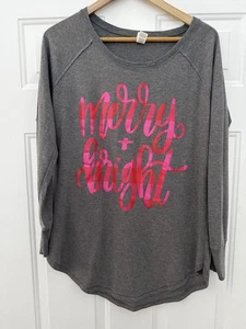 Camiseta gris manga larga District Brand Merry & Bright para mujer - talla L - Imagen 1 de 2