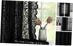 Black Lace Sheer Curtains Vintage Floral Sheer Window Curtain Panels for - Picture 1 of 7