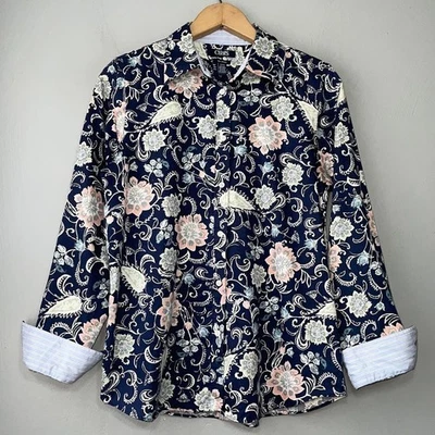 Chaps Button Up Shirt Size Medium Navy No Iron Cotton Career Contrast Cuffs - Image 1 of 4