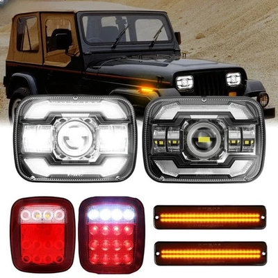 6pcs AUXBEAM LED Headlights Side Marker & Tail Light for Jeep Wrangler YJ 87-95 Foto 1 de 4