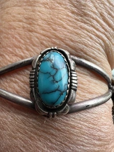 Vintage Indianer Navajo LOUISE YAZZIE Türkis Sterling Armband 6,5 Zoll - Bild 1 von 12
