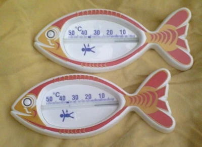 2 Fisch Bade Thermometer, bunt, große Skala, für Baby + Kinder, D - Fabrikat - Bild 1 von 3