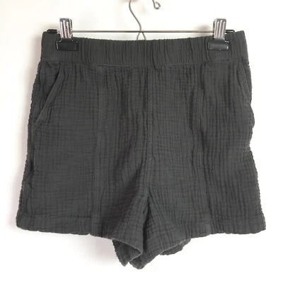 Pantalones Cortos Medianos Madewell Mujer Hilados en Luz Gasa Negro Gris Carbón Pull On Foto 1 de 4