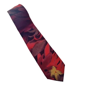 Retro Design Studios Vintage Red Mens Tie Abstract Pattern Leaves Floral Necktie - Picture 1 of 5