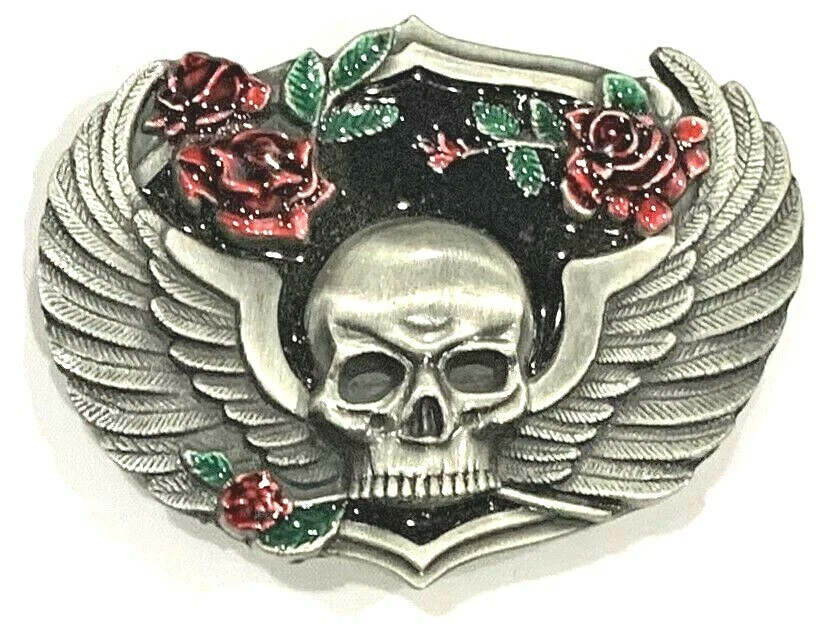 Women's Skull, Wings & Roses Enameled Siskiyou Belt Buckle Biker - Image 1 of 1