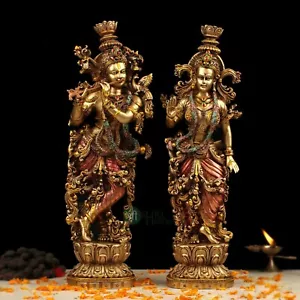 Escultura de estatua de Radha Krishna de 15 pulgadas, estatua divina hecha a mano de cobre para regalos - Imagen 1 de 12