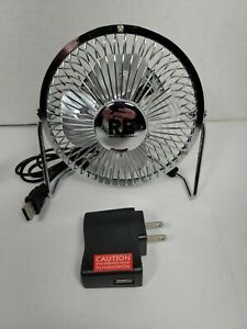 4" USB Desk Fan with AC Adapter, Multiple colors: White, Silver, Red, Green