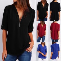 Fashion Ladies Casual Tops T-Shirt Women Summer Loose Top Long Sleeve Blouse