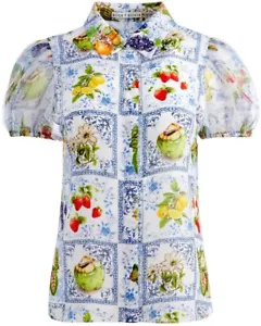 Alice + Olivia Willa Drama Small Blouse in Fruit Market print - Picture 1 of 11