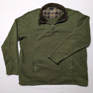 Lands End Knit 1/4 Zip Pullover Green Corduroy Collar Fleece Men XXL 50-52 - Picture 1 of 9