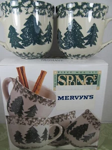 4 Mugs Green Trees Tienshan Green Sponge Set Of 4 holds 10 oz Christmas trees - Picture 1 of 7