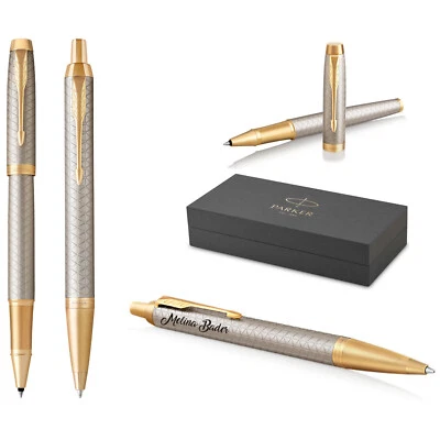 Parker IM PREMIUM Schreibset Tintenroller+Kugelschreiber Warm SilverGC  graviert - Bild 1 von 4