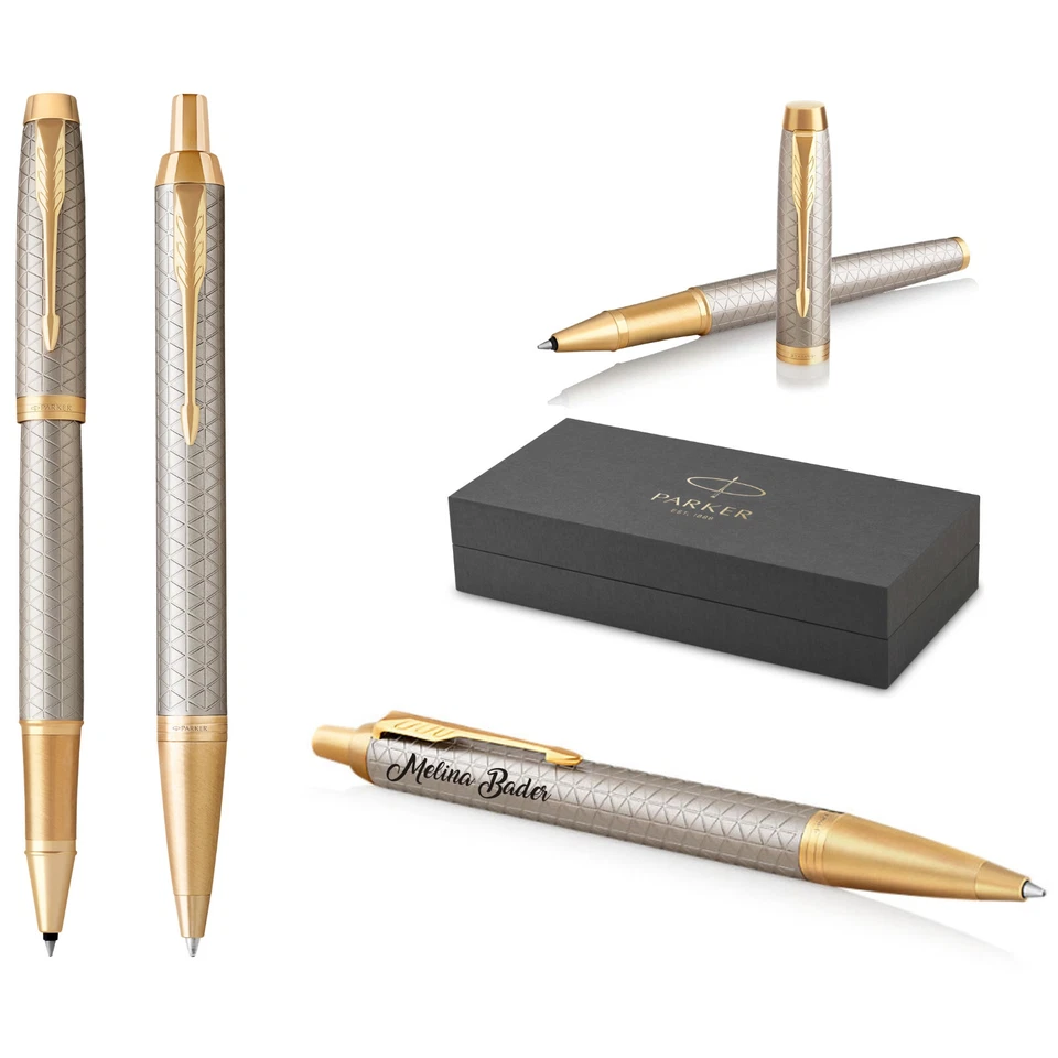 Parker IM PREMIUM Schreibset Tintenroller+Kugelschreiber Warm SilverGC  graviert - Bild 1 von 4
