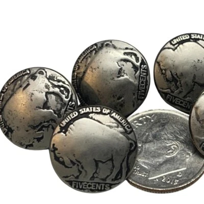 8 Pcs Buffalo Nickel Metal Silver Pewter BUTTONS 5/8" NEW VINTAGE REPLICA CRAFTS - Image 1 of 3