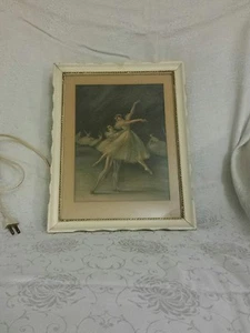 Vintage Holz gerahmt Passepartout Bild elektrisch beleuchtet tanzende Ballerina Metallboden - Bild 1 von 11