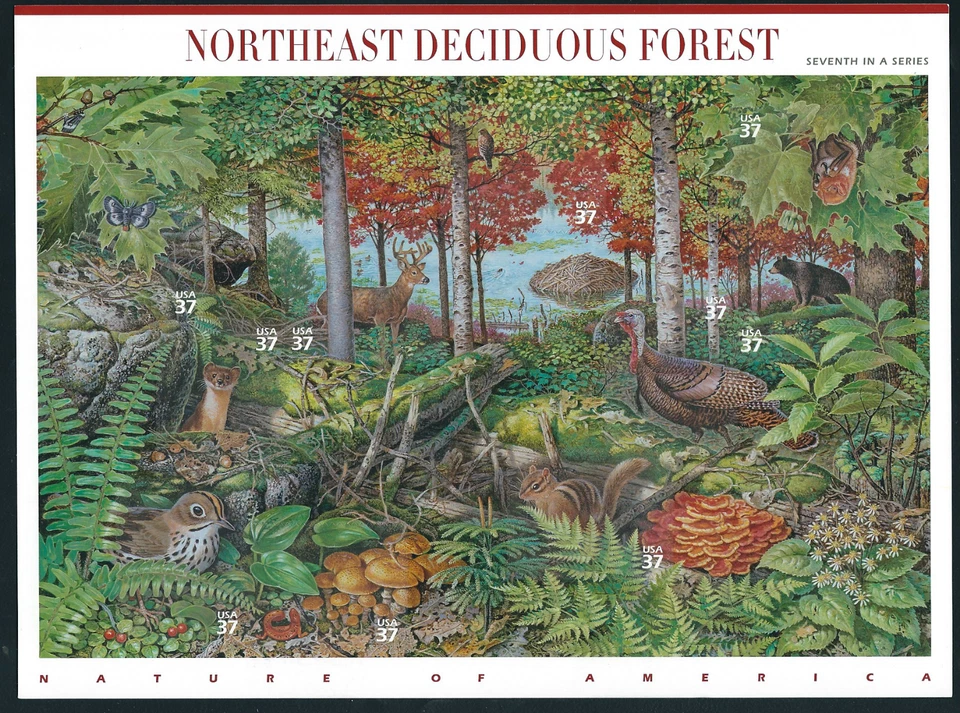 Scott  #3899...37 Cent...Northeast Deciduous Forest...Pane of 10 - Image 1 of 1
