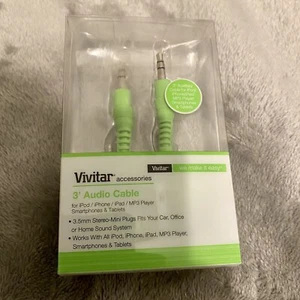 Audio Cable - 3 Ft (AUX) - 1/8" (3.5mm) - Vivitar Green - New in Box - Picture 1 of 4