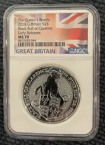 Queen’s Beast 2018 Britain Black Bull 2 OZ. Fine Silver 9999 NGC MS 70 E.R COIN - Picture 1 of 2