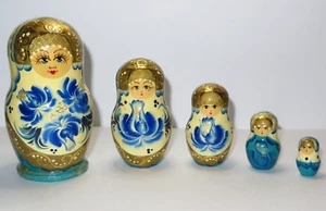 Vtg Matryoshka Nesting Dolls Vintage 5 Pieces Wooden Hand Painted Ukrainian 6"H - Picture 1 of 8