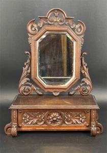 Antique Victorian Wooden Dresser Box with Mirror – Ornate Jewelry Storage - Picture 1 of 16