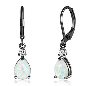 Blue Fire Opal Hoop Silver Earrings Gemstone 925 Jewelry For Women
