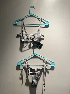 Zaful Cut-Out Grey Smocked Textured Bikini • Size 4 - Picture 1 of 9