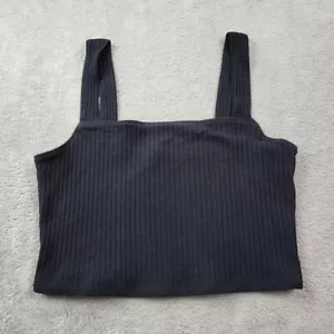 American Eagle Cropped Ribbed Tank Top Womens Large Black Wide Straps - Picture 1 of 7
