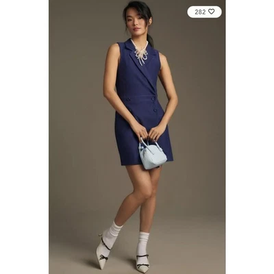 Mameluco Blazer Anthropologie MAEVE Tejido Algodón en Azul Zafiro Talla 10 Nuevo con Etiquetas $138 Foto 1 de 4