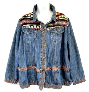 Chaqueta de mezclilla Isabel Hayley Timeless Trends Southwest Azteca talla para mujer 2X - Imagen 1 de 6