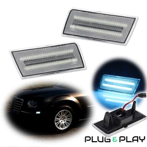 For 05-10 CHRYSLER 300 Clear Plastic Front Bumper Side Marker Ice Blue LED Light - Picture 1 of 11