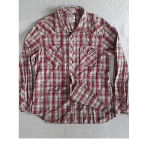 Camisa de manga larga Lucky Brand para hombre a cuadros Western Pearl frontal a presión XL roja gris - Imagen 1 de 10