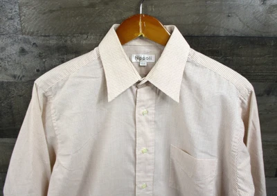 Camisa de vestir Napoli para hombre 15.5 32 marrón a cuadros vintage con botones manga larga bolsillo Foto 1 de 4