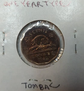 1942 Canada 5 Cents Coin TOMBAC Uncirculated - Picture 1 of 3