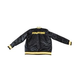 STARTER - Satin Bomber Varsity Jacke - Schwarz/Gelb - Herren Neu Mit Etikett - Bild 1 von 17