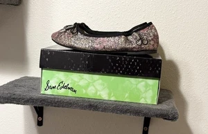 Sam Edelman Girls Shoes Felicia Ballet Flats Black Glitter Floral 5 New in Box - Picture 1 of 9