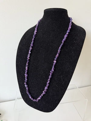 BEAD NECKLACE Handmade Beach Summer Jewelry Purple Stone Boho - Image 1 of 3