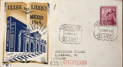 Sobre Certificado Feria del Libro Madrid 1949 - Imagen 1 de 2