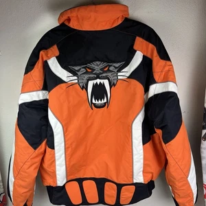 Vintage ARCTIC CAT snowmobile Jacket VELOCITY Orange Neon RACING Coat Men’s Lg - Picture 1 of 17