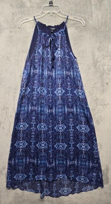 Lucky Brand Dress Womens Sz Small Blue Paisley Sleeveless Tassels Boho Hi Lo Hem - Image 1 of 4